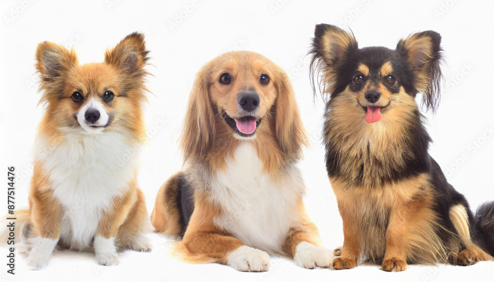 Collage made of different purebred dogs looking against white studio background. Smart, beautiful pets. Concept of animal theme, care, pet friend, vet, doggie lifestyle Collage made of different purebred dogs looking against white studio background. Smart, beautiful pets. Concept of animal theme, care, pet friend, vet, doggie lifestyle