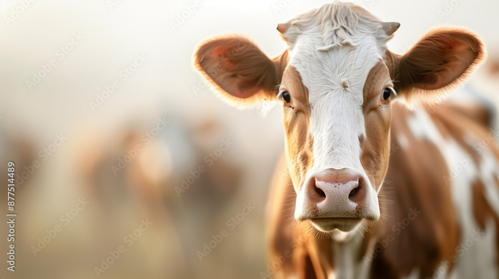 A cow with a white face and brown spots is looking at the camera A cow with a white face and brown spots is looking at the camera