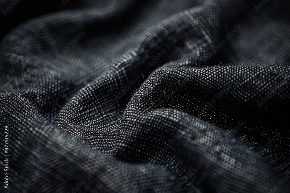 Fototapeta premium Close-Up of Textured Black Fabric with Intricate Weave