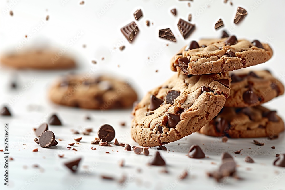 Delicious Chocolate Chip Cookies with Falling Chocolate Pieces Delicious Chocolate Chip Cookies with Falling Chocolate Pieces