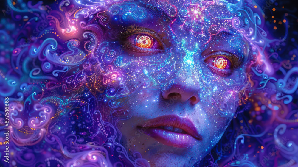 Mythological Goddess with Mesmerizing Eyes in Vibrant Cosmic Scene
Mythological Goddess with Mesmerizing Eyes in Vibrant Cosmic Scene
