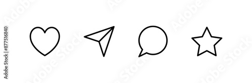 Like, comment, share icon set. save or add to favorite icon star symbol . social media notification icons , love favorite heart flat icons, post reactions collection set. editable stroke