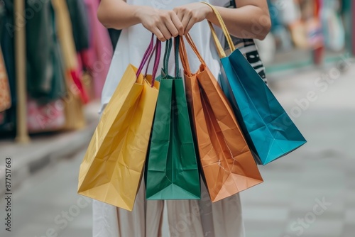 Woman Holding Colorful Shopping Bags