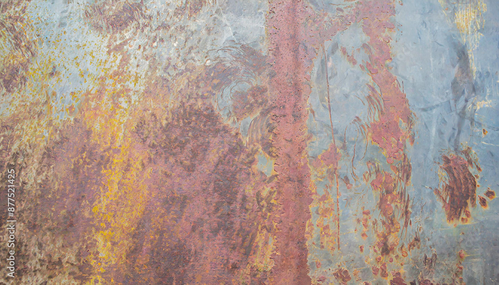Peeling paint on the rust wall. Empty for design, pattern, cover, overlay texture, background and other, Surface of old steel background. Peeling paint on the rust wall. Empty for design, pattern, cover, overlay texture, background and other, Surface of old steel background.