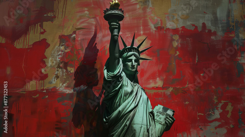 Wallpaper Mural A dramatic portrayal of the Statue of Liberty against a bold, grungy background, with striking lighting highlighting its iconic features. Torontodigital.ca