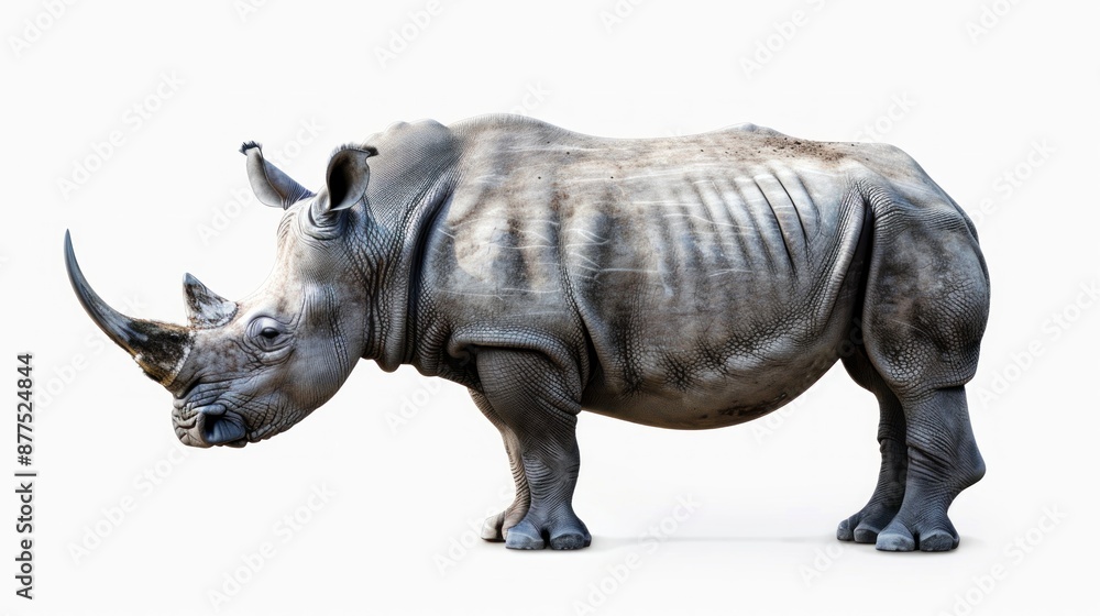 Obraz premium White Rhino Standing on White Background