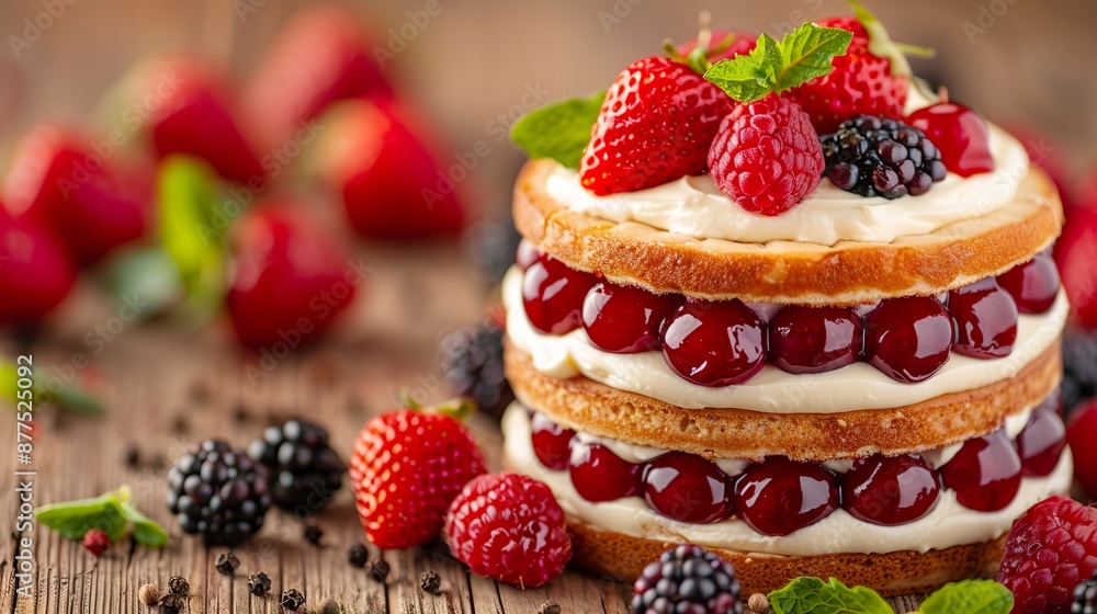 A close-up of an exquisite dessert with luxurious details. Dessert delicately decorated with fresh fruits with elegant layers and varied textures. A close-up of an exquisite dessert with luxurious details. Dessert delicately decorated with fresh fruits with elegant layers and varied textures.