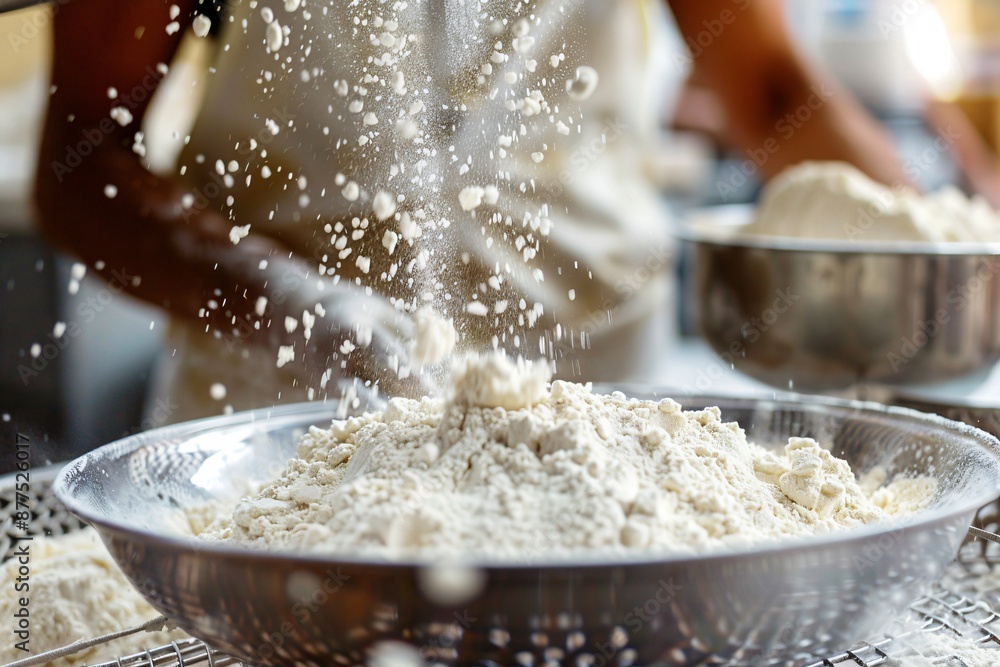 Fototapeta premium Flour Being Sifted in a Busy Kitchen