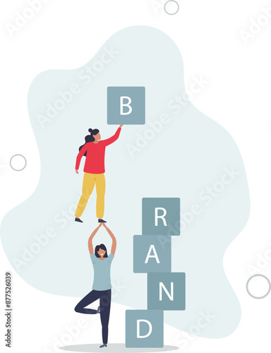 Build branding or brand awareness, marketing or advertising for company reputation, strategy to promote product or sales strategy concept.flat design.illustration with people.