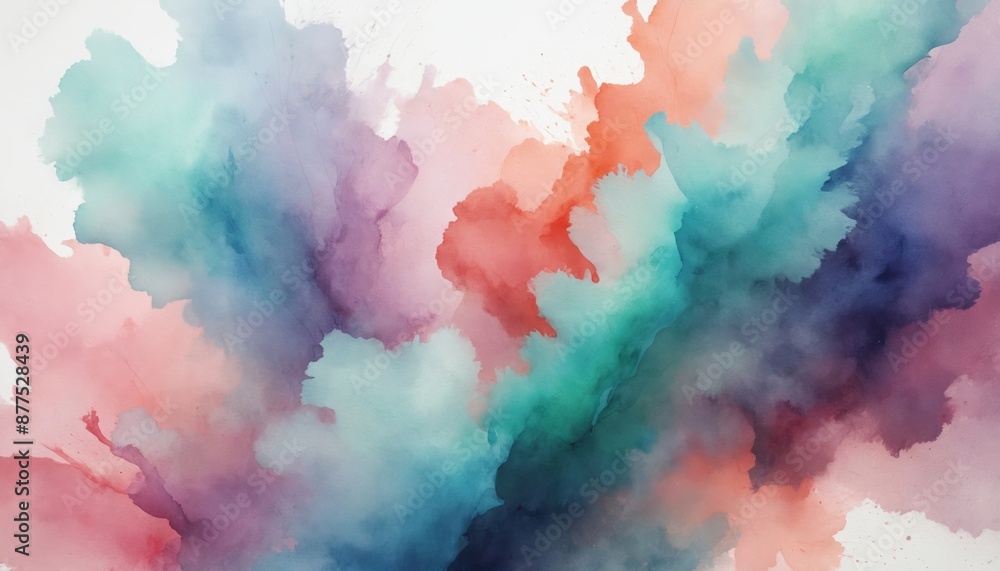 Obraz premium A burst of color: watercolor abstract painting explodes with hues of teal, purple, pink, and orange