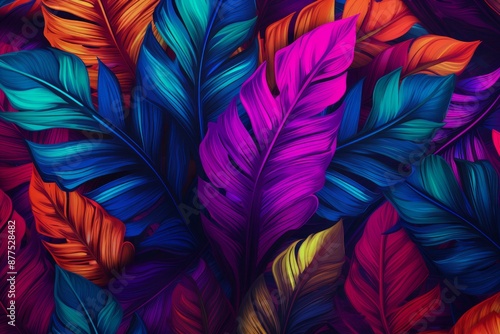 Wallpaper Mural Electrifying Tropical leaves neon. Nature leaf design. Generate Ai Torontodigital.ca