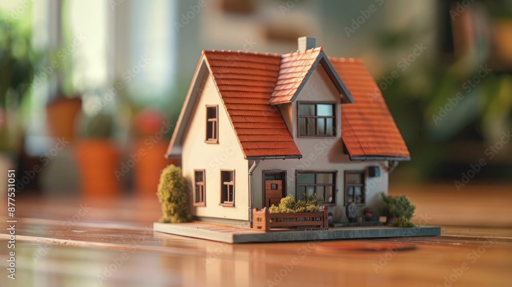 Model house on wooden surface showcasing real estate concept with space for text or design Model house on wooden surface showcasing real estate concept with space for text or design