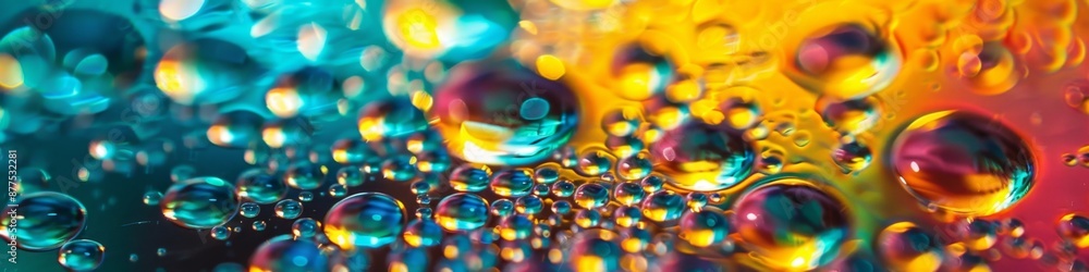 Vibrant candy tablets floating amidst water droplets, creating a dynamic and colorful scene Vibrant candy tablets floating amidst water droplets, creating a dynamic and colorful scene