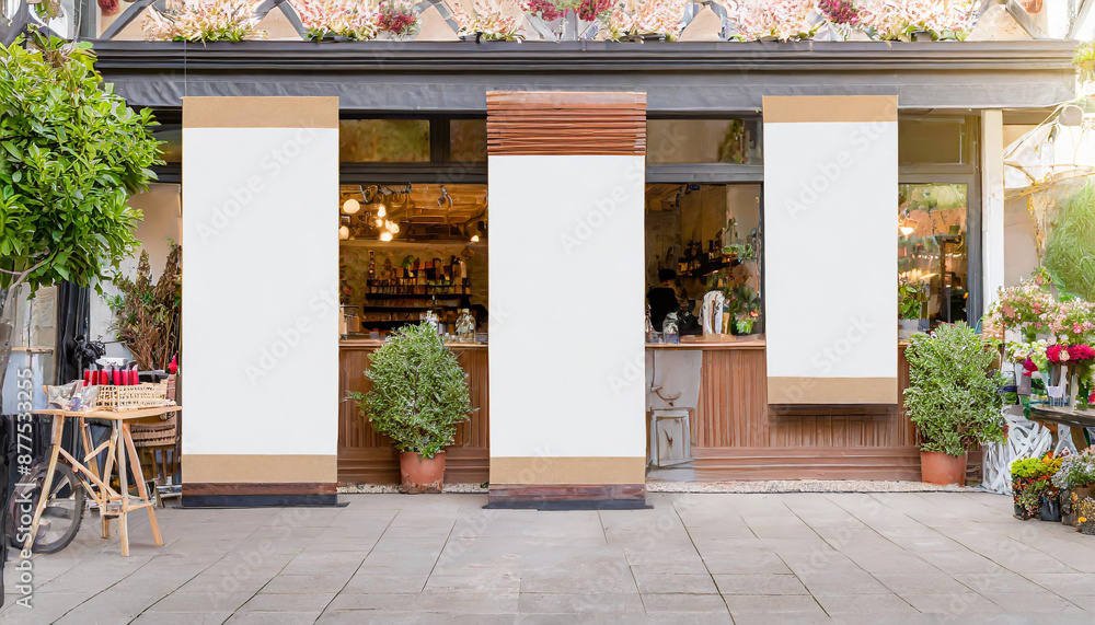 Impressive Three Large Banner Mockups Displayed in Front of a Trendy Coffee Shop Impressive Three Large Banner Mockups Displayed in Front of a Trendy Coffee Shop