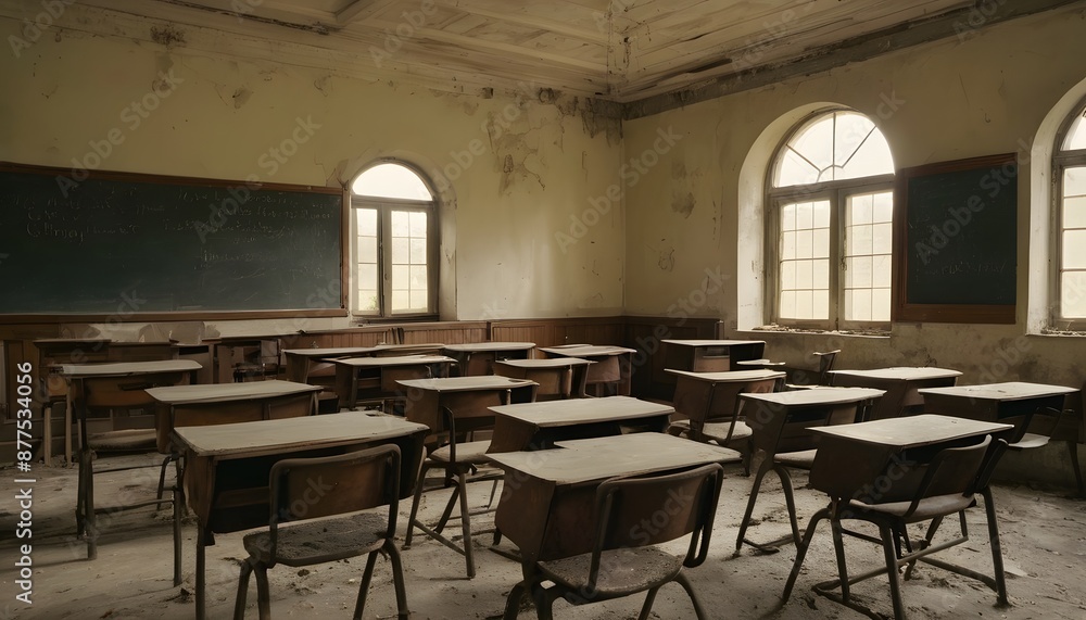 Naklejka premium Vintage classroom with chairs