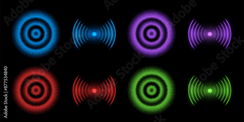 Collection of Wi-Fi waves shining on a dark background.