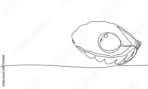 Pearl in a shell one line continuous. Pearl in a shell line art. Hand drawn vector art.