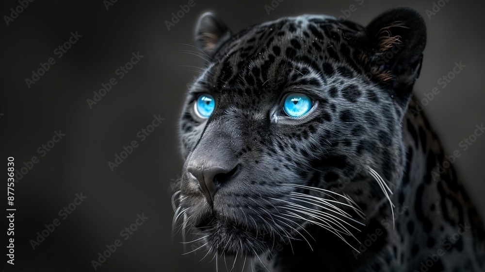 Obraz premium Black and white illustration of a jaguar with blue eyes.