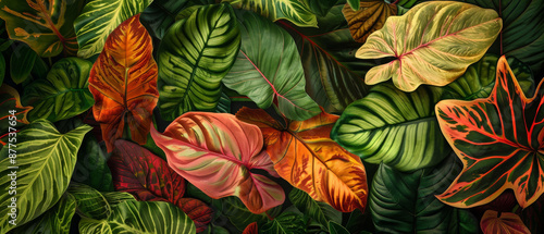 Wallpaper Mural A lush assortment of tropical leaves in vibrant autumn colors, creating a rich tapestry of nature's diversity and beauty. Torontodigital.ca