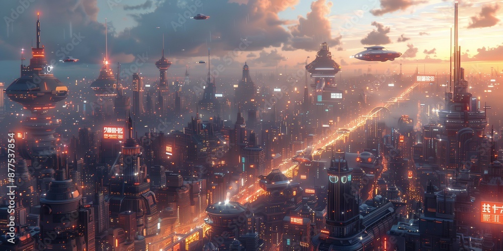 Cyberpunk Dreams: Flying Cars and Robots in the Night, generative ai Cyberpunk Dreams: Flying Cars and Robots in the Night, generative ai