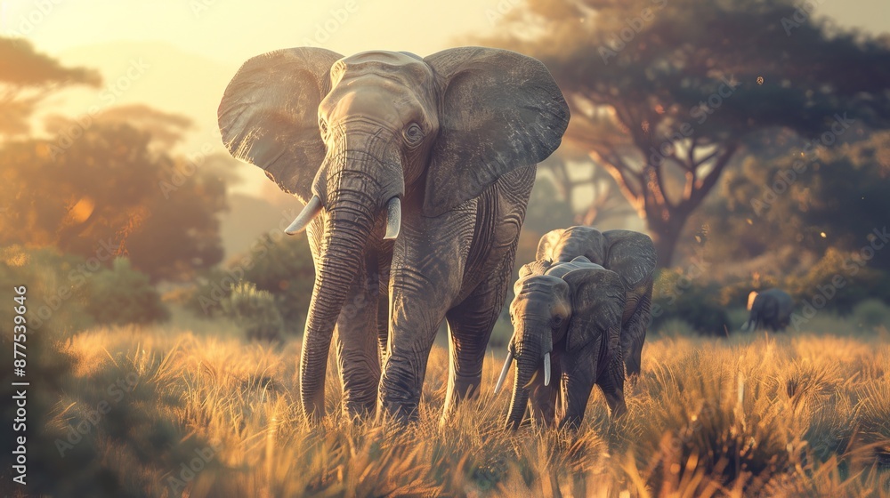 Fototapeta premium Elephants on a picturesque background