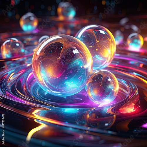 surreal recursive orbs floating in a miasma of quantum plasma of impossible colors and sparkles , generated by AI. High quality photo