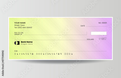 Gradient blank check template, bank check, bank check vector, blank money cheque, chequebook template