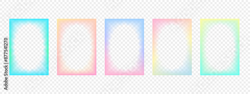 Set of transparent rectangular gradient frames with wavy oval inner borders.  Retro frames with zigzag edges with blur . Decorative design elements, for cards, photos, invitations. Vector illustration