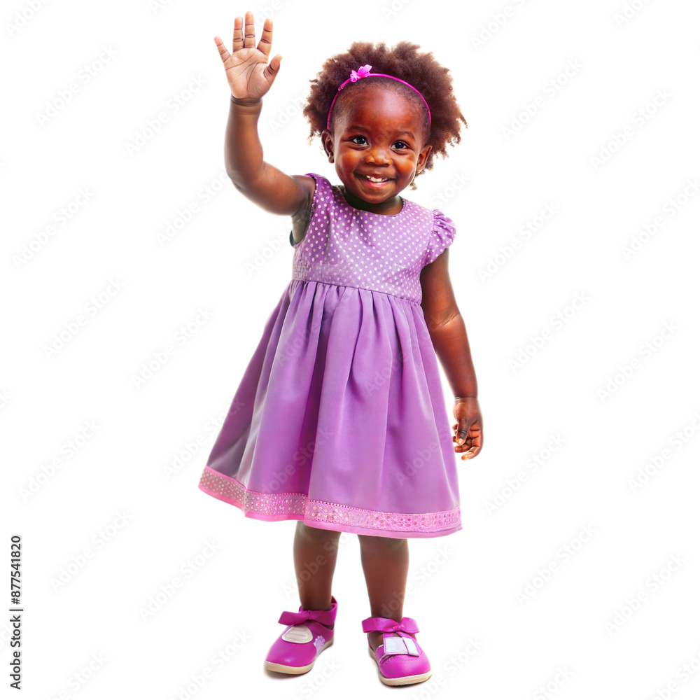 Young girl in purple dress waving, transparent background Young girl in purple dress waving, transparent background