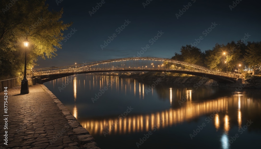 Fototapeta premium A serene evening's reflection on the river bridge