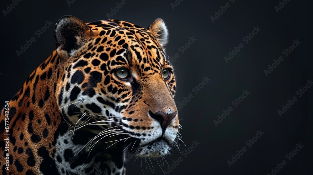 Fototapeta premium Black background with a picture of a jaguar.