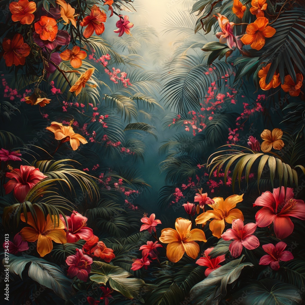 Lush Tropical Jungle with Vibrant Flowers Lush Tropical Jungle with Vibrant Flowers