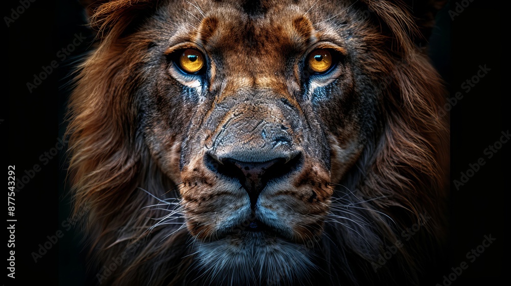 Naklejka premium Isolated image: lion on a black background.