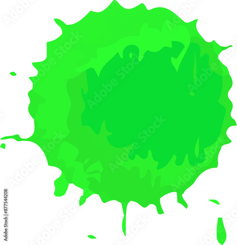 Various bright green paint splatters, paint splashes, drops. Holiday design.