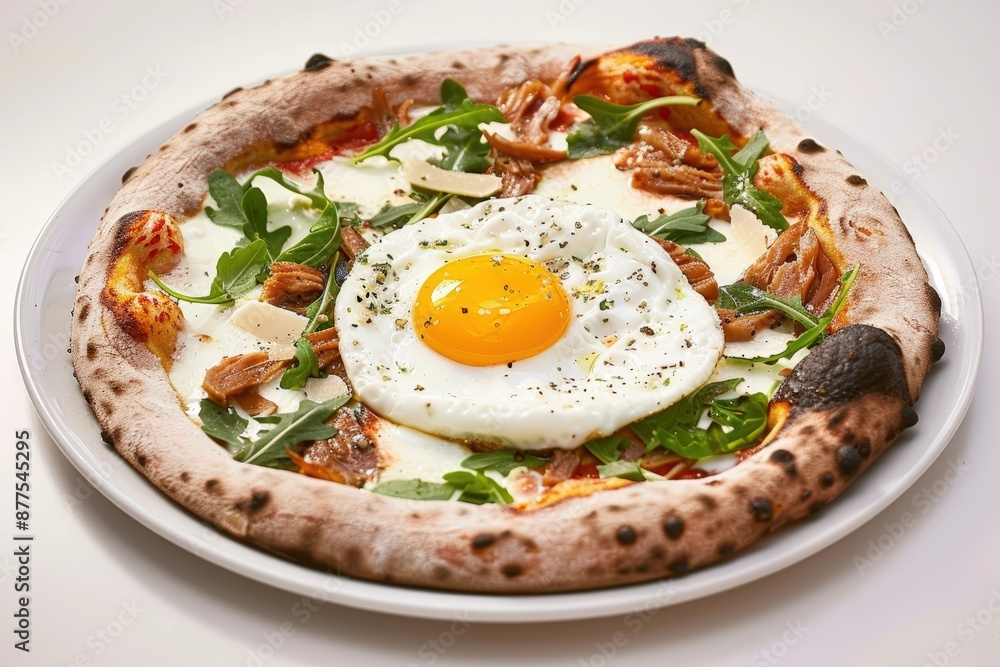 Tasty Duck Confit and Fried Egg Pizza with Truffle Essence Tasty Duck Confit and Fried Egg Pizza with Truffle Essence