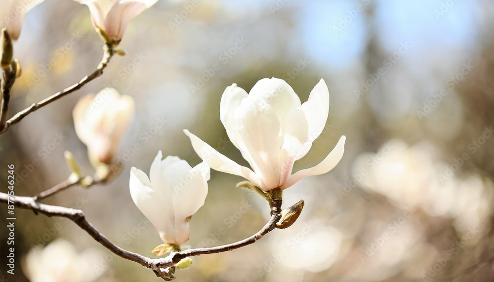 White Star Magnolia Stellata Blossoms in Early Spring Against a Sunny Blue Sky White Star Magnolia Stellata Blossoms in Early Spring Against a Sunny Blue Sky