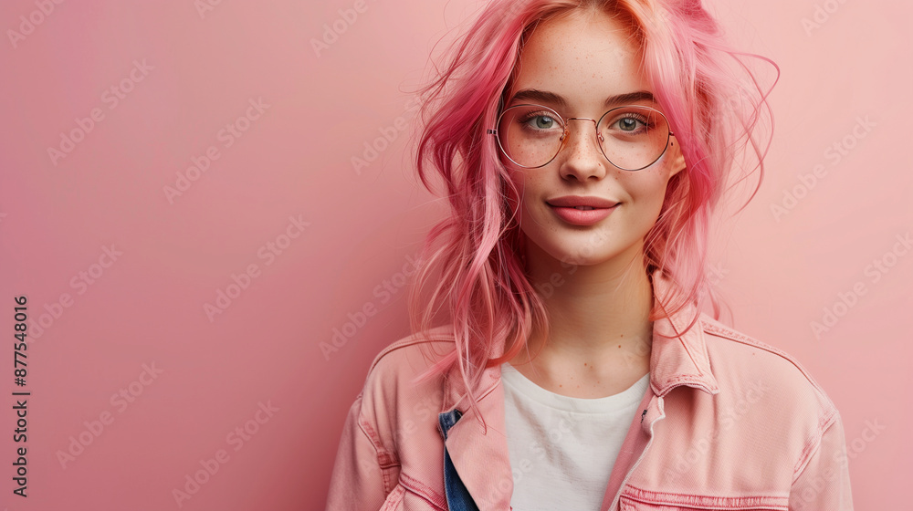 Trendy lifestyle portrait of attractive young African american lady with pink hair Trendy lifestyle portrait of attractive young African american lady with pink hair