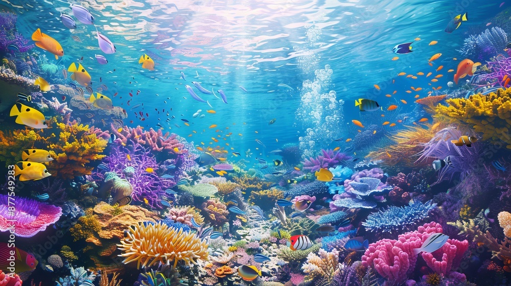 Fototapeta premium Underwater world: tropical fish against the backdrop of a coral reef.