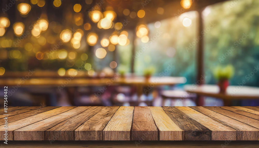 Wooden board empty table in front of blurred background Perspective brown wood over blur in coffee shop or cafe and restaurant- can be used for display or montage your products