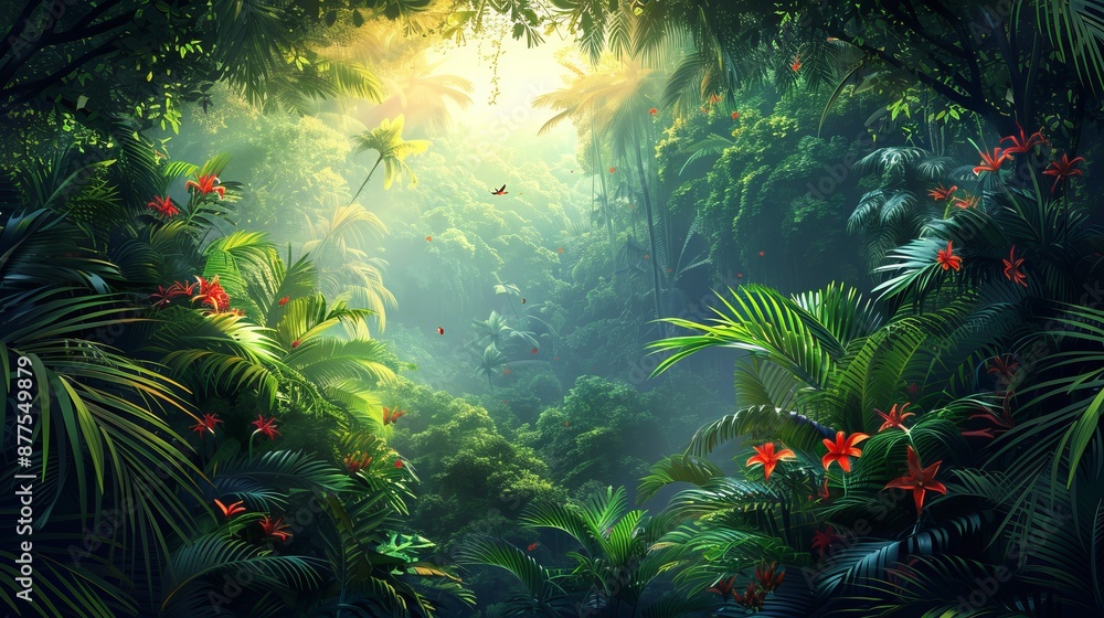 Fototapeta premium Tropical forests with exotic animals and plants.