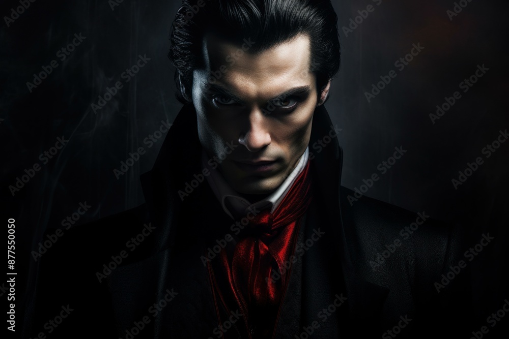 Portrait of a man with intense gaze, draped in shadows and smoke for a dramatic effect Portrait of a man with intense gaze, draped in shadows and smoke for a dramatic effect