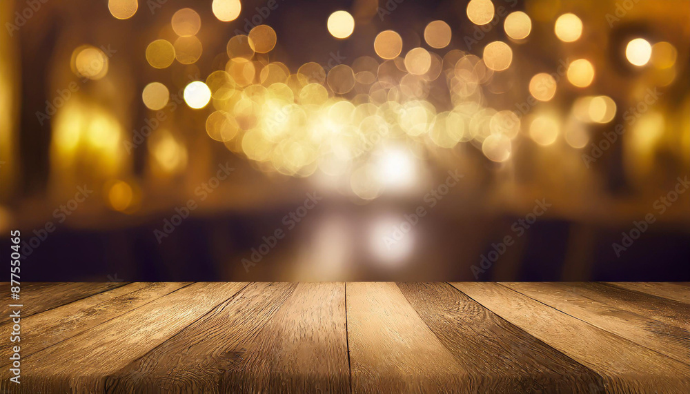 Wooden table, blurred bokeh background background. Neon light, night view, close-up. The general background of the interior, a dark background. Wooden table, blurred bokeh background background. Neon light, night view, close-up. The general background of the interior, a dark background.