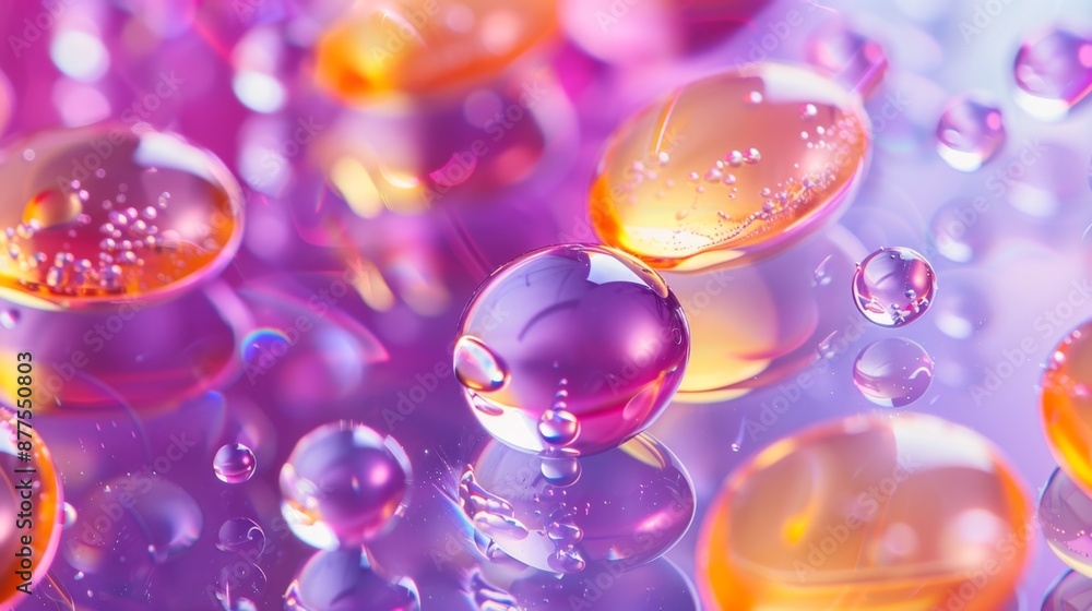 Detailed close-up of vitamin discs dissolving in water, vibrant colors, and bubbles Detailed close-up of vitamin discs dissolving in water, vibrant colors, and bubbles