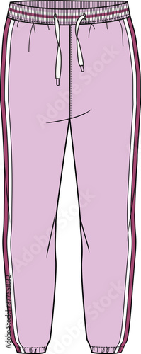 GIRLS AND WOMEN WEAR TROUSER JOGGER PANT WITH SIDE TAPING ILLUSTRATION VECTOR