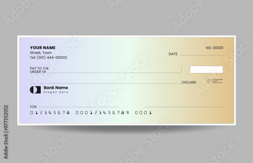Bank check, vector blank money cheque, checkbook template