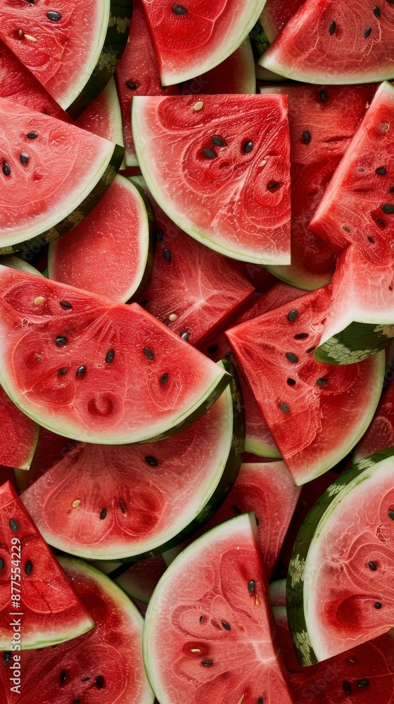 Fresh, red watermelon slices with black seeds Fresh, red watermelon slices with black seeds