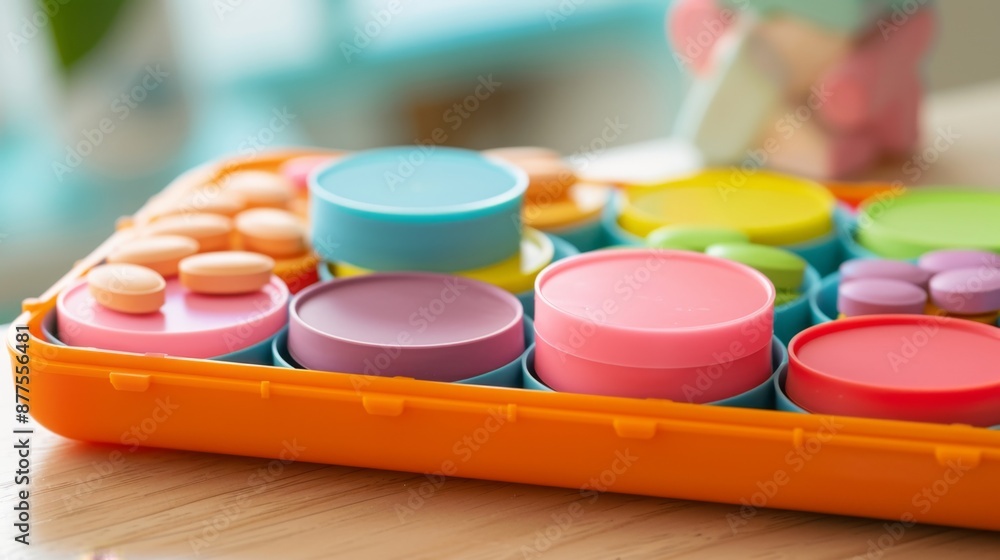 Attractive packaging of dissolvable vitamin discs, modern design, and vibrant colors Attractive packaging of dissolvable vitamin discs, modern design, and vibrant colors