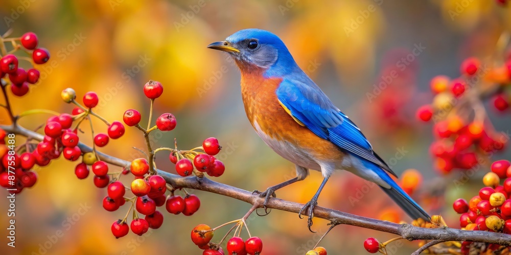 Bluebird Perched on a Branch with Red Berries, Autumn Colors, Bird Photography, Nature, Wildlife , bluebird, berries, autumn, nature Bluebird Perched on a Branch with Red Berries, Autumn Colors, Bird Photography, Nature, Wildlife , bluebird, berries, autumn, nature