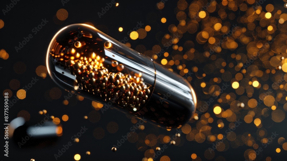 Golden Capsule Against a Black Background Golden Capsule Against a Black Background