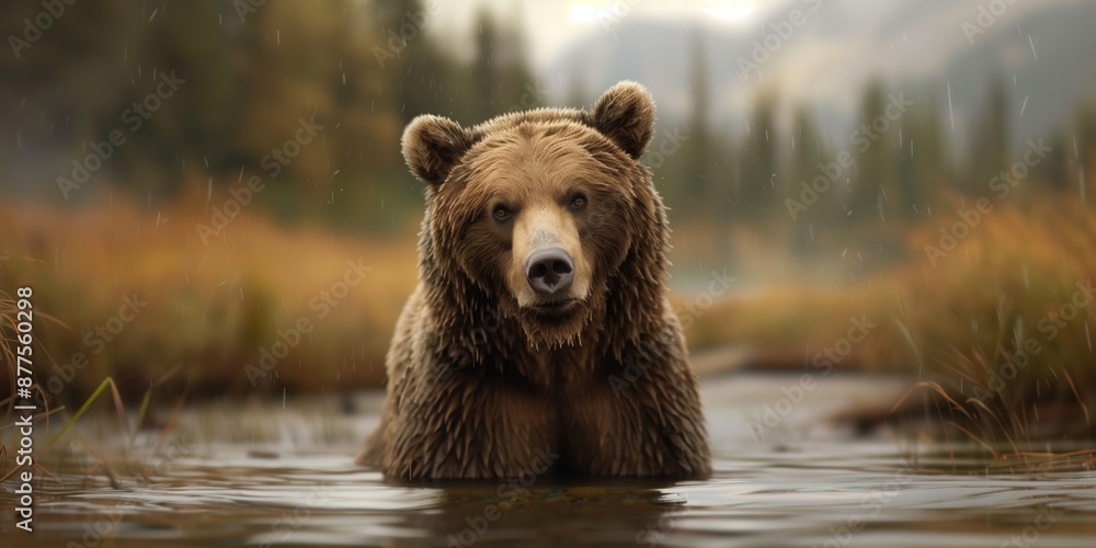 Grizzly bear standing in a stream, looking directly at the camera Grizzly bear standing in a stream, looking directly at the camera